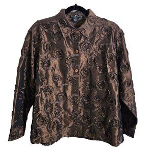 Scott Taylor Vintage Brown Textured Mixed Media Satiny Button-Up Shirt Size 1X